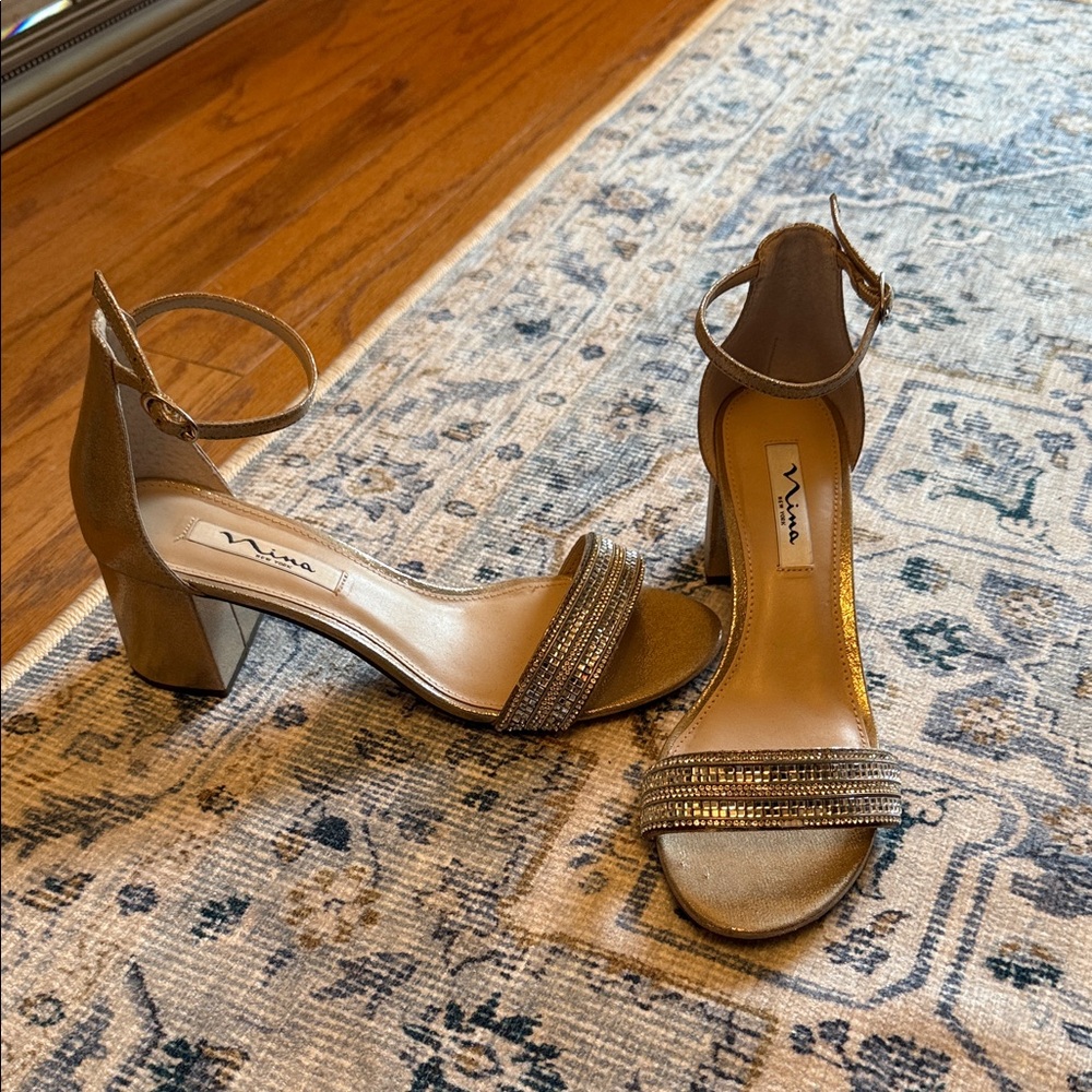 Vince Camuto Gold Sparkle Strap Heels